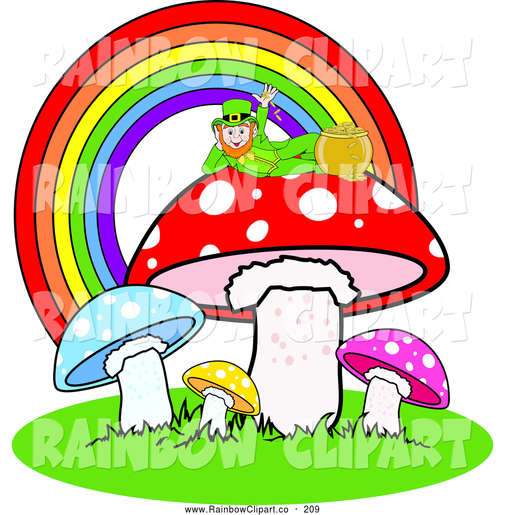 Clip Art Of A Leprechaun Resting Atop A Mushroom Under A Rainbow
