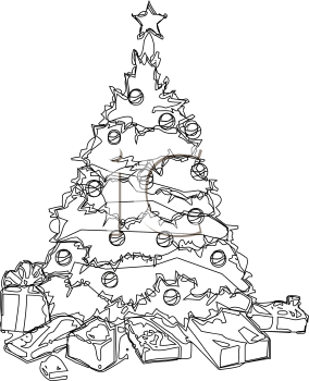Clipart Bare Christmas Tree With Stars And Baubles Royalty Free