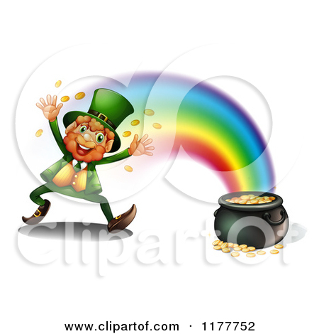 Day Leprechaun At The End Of A Rainbow   Royalty Free Vector Clipart
