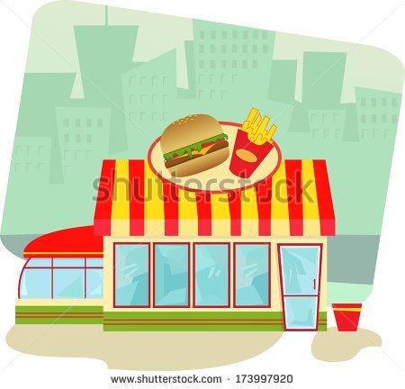 Fast Food Restaurant   Cartoon Illustration Of A Fast Food Restaurant