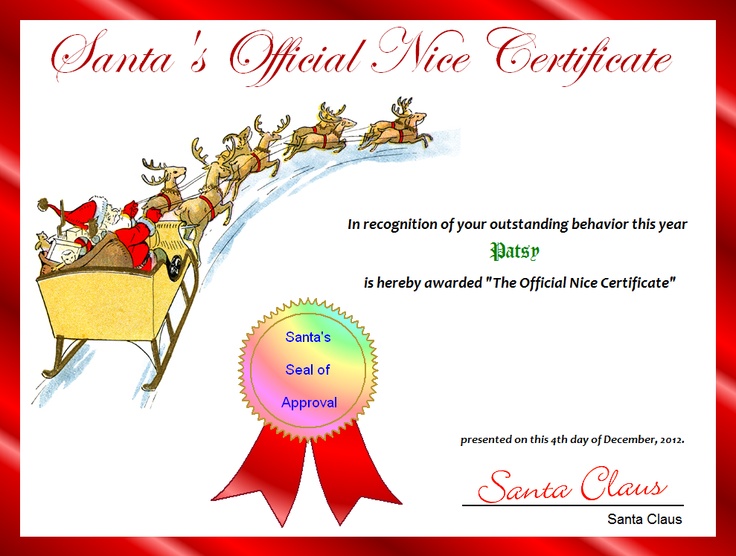 Free Printable Santa S Official Nice Certificate For Christmas