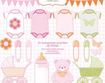 Instant Download Baby Girl Clip Art    Clipart Pink Orange Green    