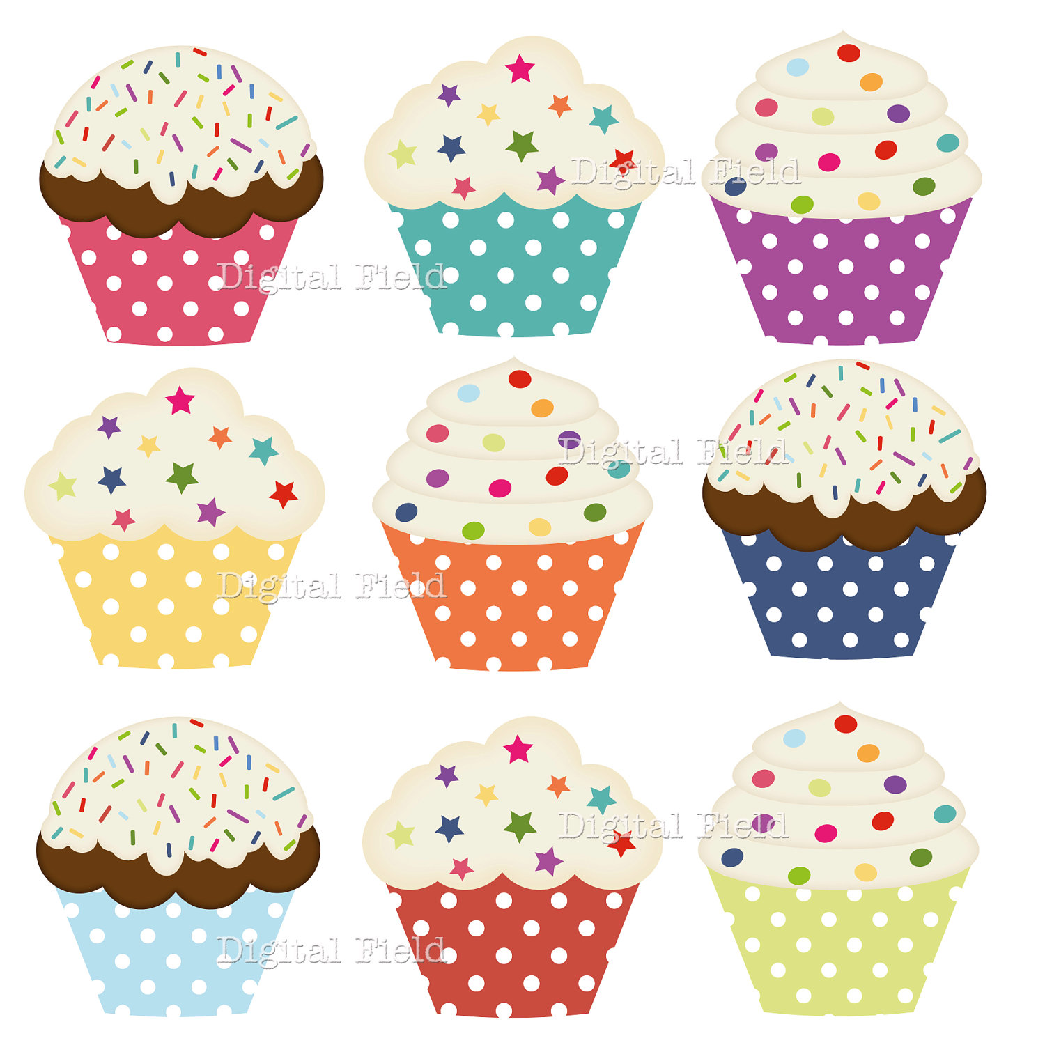 Polka Dot Cupcake Clip Art Set Colorful Printable By Digitalfield