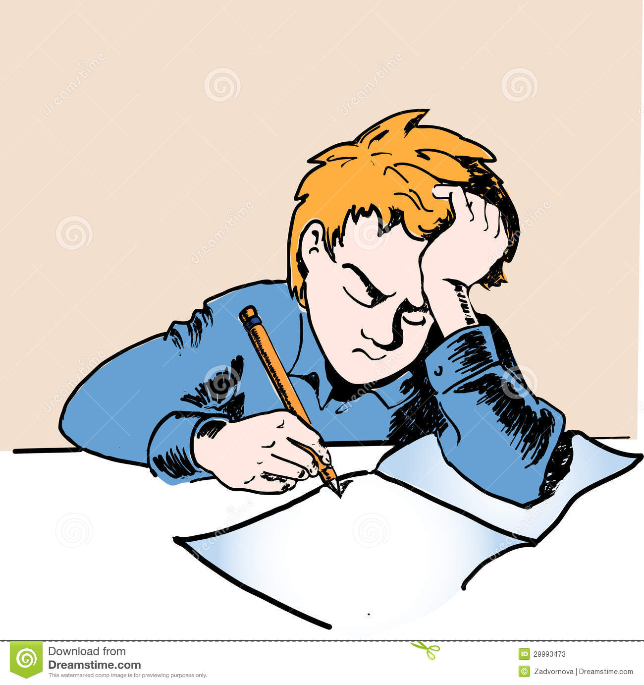 Sad Schoolboy Doing Homework Stock Photos   Image  29993473