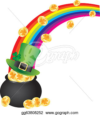 Vector Illustration   St Patricks Leprechaun Hat Rainbow On Pot Of