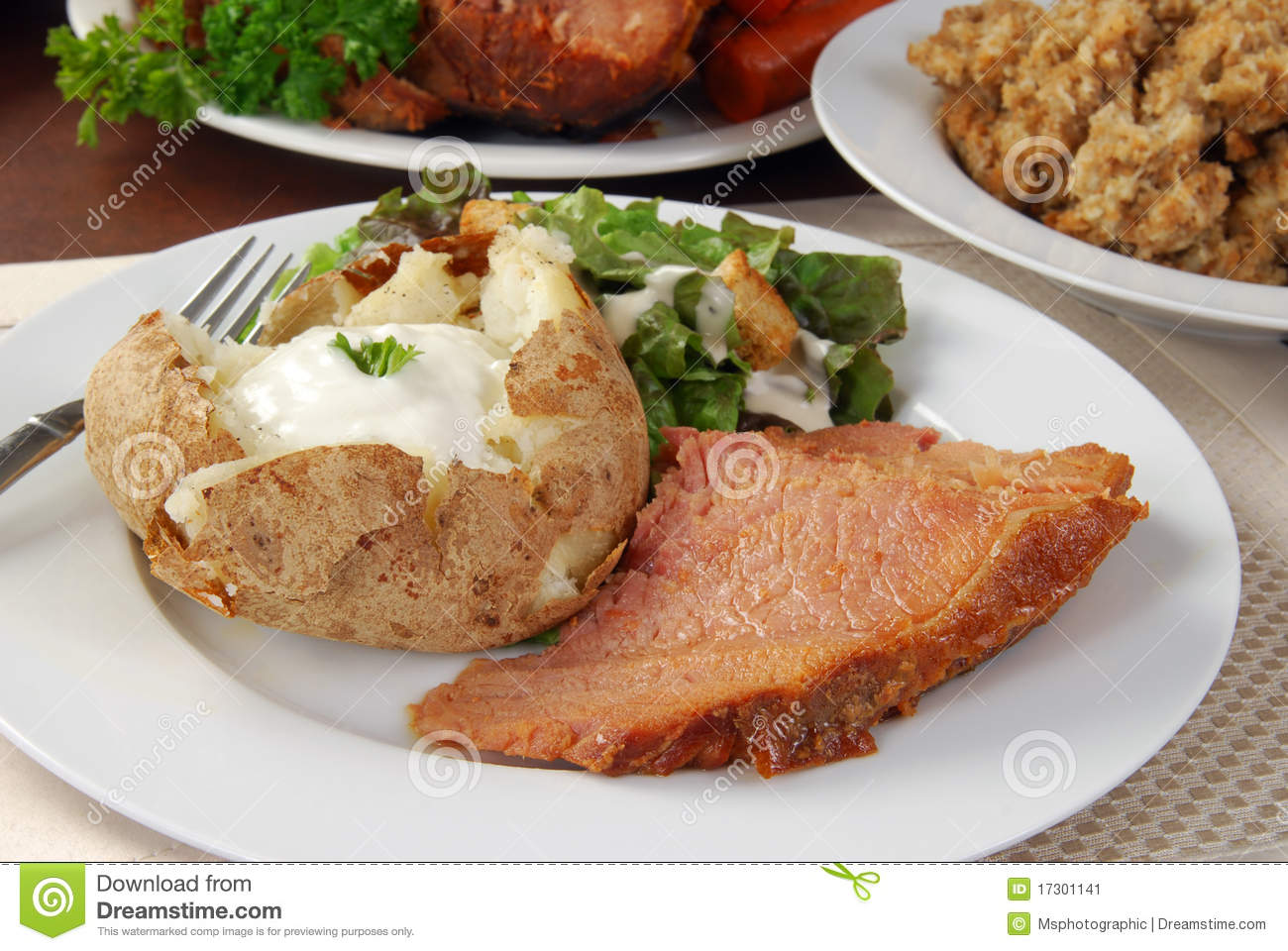 Baked Ham Dinner Stock Image   Image  17301141