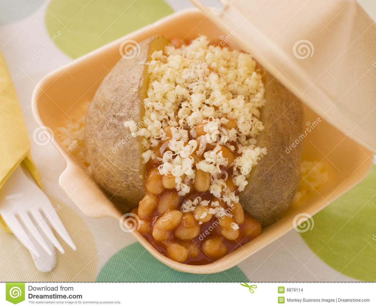 Baked Potato With Baked Beans And Cheese In A Take Stock Images    