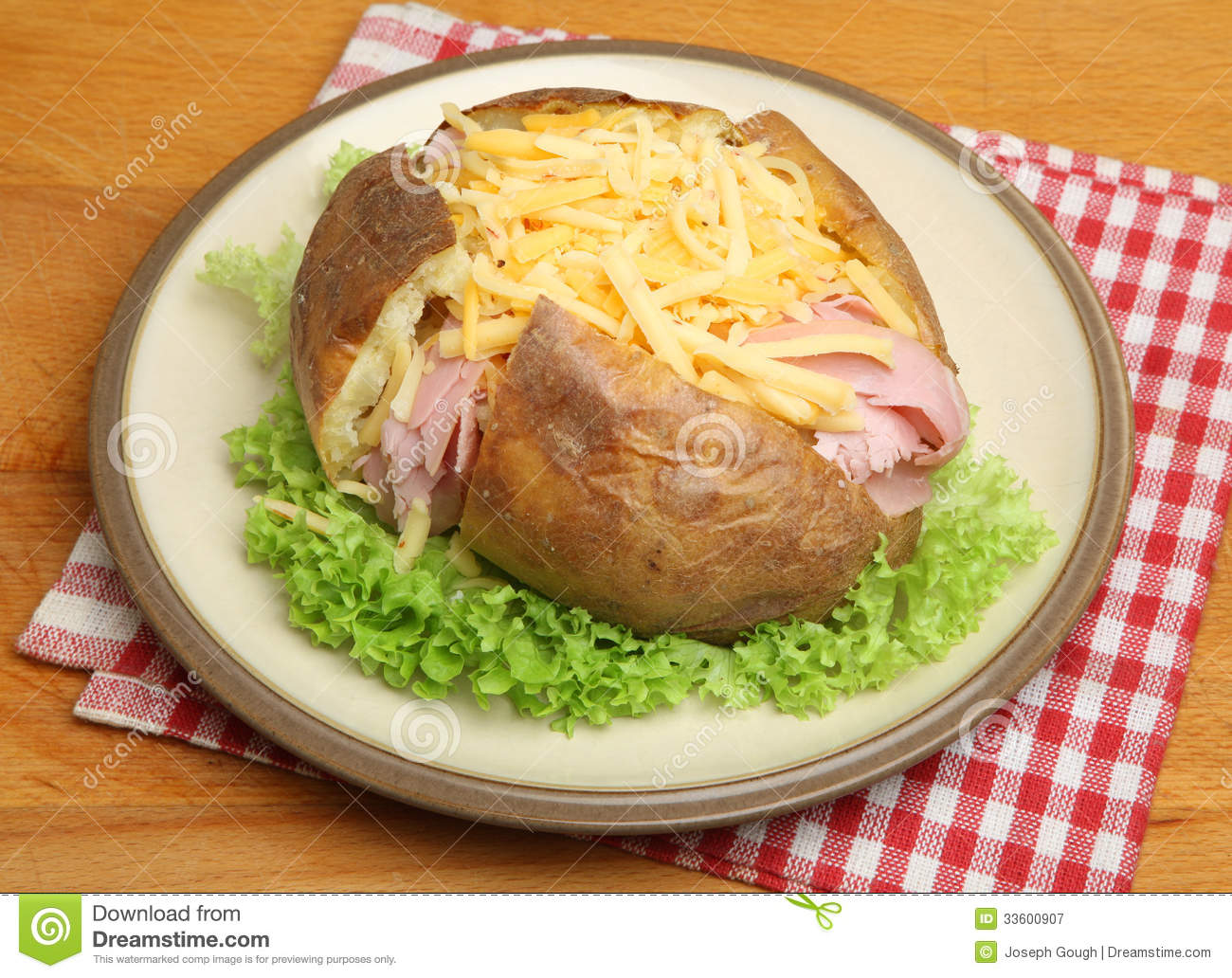 Baked Potato With Ham   Cheese Royalty Free Stock Photography   Image    