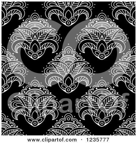 Black And White Henna Lotus Flower Pattern 4 By Seamartini Graphics