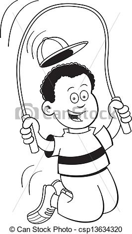 Black And White Illustration Of A Boy Jumping Rope