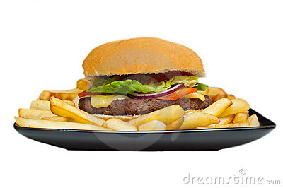 Burger And Chips On A Plate Royalty Free Stock Images   Image