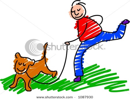 Cartoon Clipart Picture Of A Boy Walking His Dog On A Leash In A    