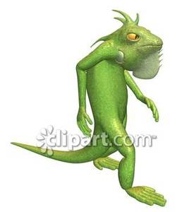 Cartoon Iguana Walking On Hind Legs   Royalty Free Clipart Picture