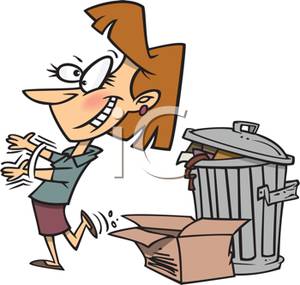     Cartoon Of A Woman Taking Out The Trash   Royalty Free Clipart Picture