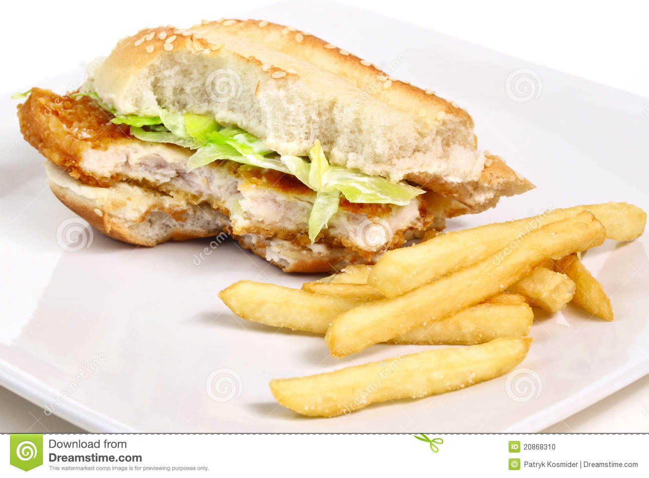 Chicken Burger With Chips Stock Photo   Image  20868310