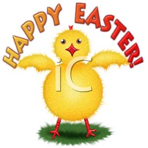     Chicken Holding A Happy Easter Banner   Royalty Free Clipart Picture