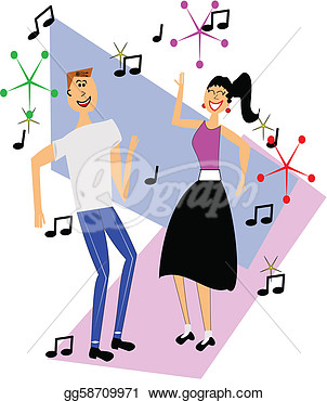Clipart   Retro Teens Dancing   Stock Illustration Gg58709971