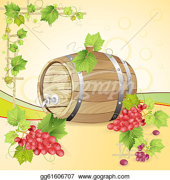 Clipart   Wine Barrel With Red Grapes   Stock Illustration Gg61606707