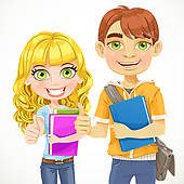 Cute Boy And Girl Teenagers Are Ready For The New School Year