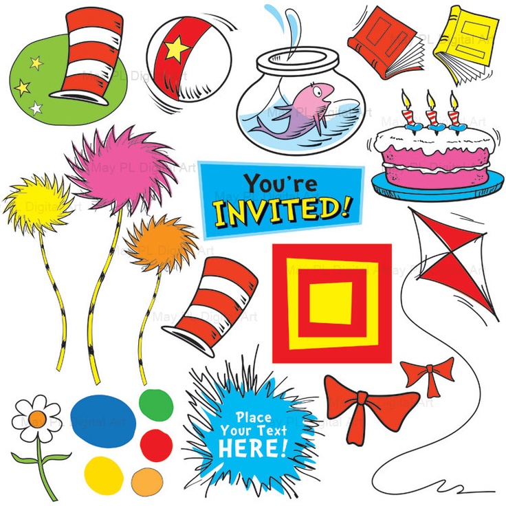 Dr Seuss Inspired Clip Art Cute Digital Clipart Kids Birthday