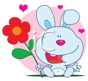 Easter Bunny Holding A Flower   Royalty Free Clipart Picture