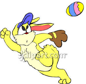 Easter Bunny Playing Catch With An Easter Egg   Royalty Free Clipart    