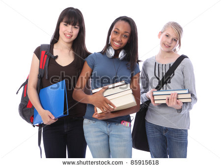 Education Time For Three Multi Ethnic Teenage Student Girl Friends    