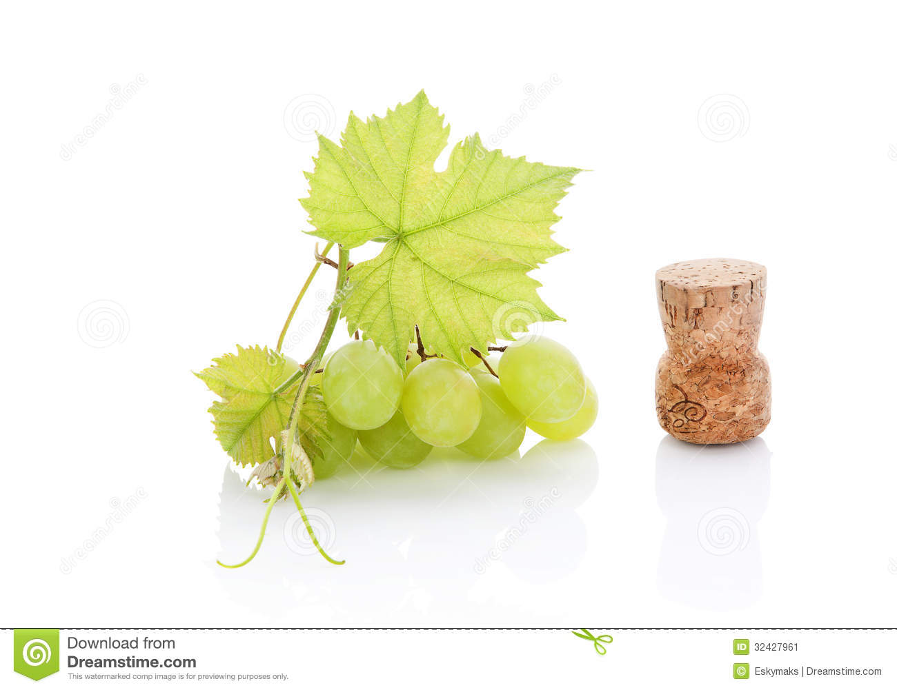 Grapes And Wine Cork On White Background  Culinary Luxurious Wine    