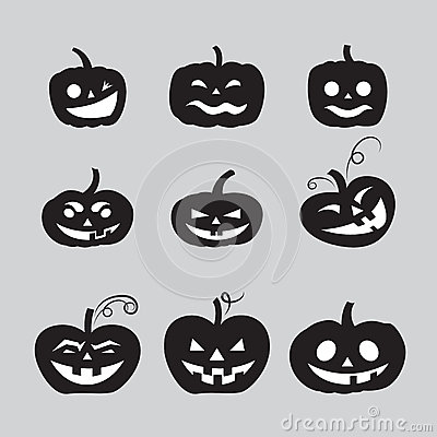 Grey Halloween Pumpkin Icons Set Royalty Free Stock Photography    