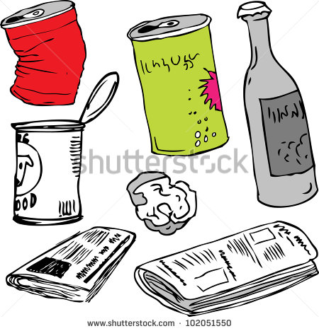 Hand Drawn Pieces Of Trash And Recyclables   Stock Vector