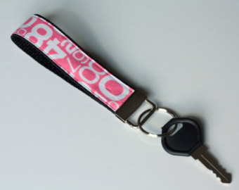 Key Fob Wristlet With Pink Numbers Gracie Girl Fabric By Riley Blake    