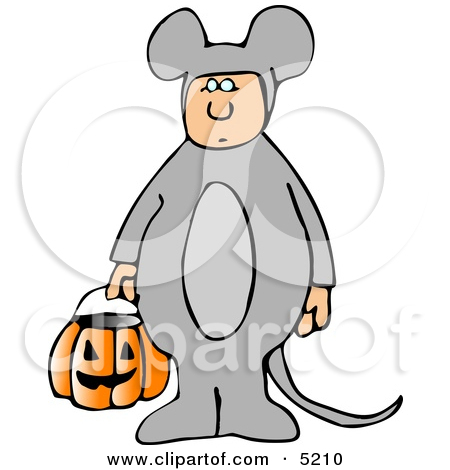 Kid Wearing Halloween Mouse Costume While Trick Or Treating With Candy    