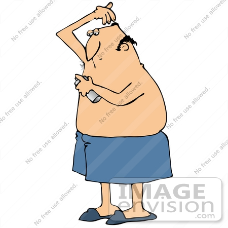 Royalty Free Clipart Of A Caucasian Man Spray Deodorant Under His Arms