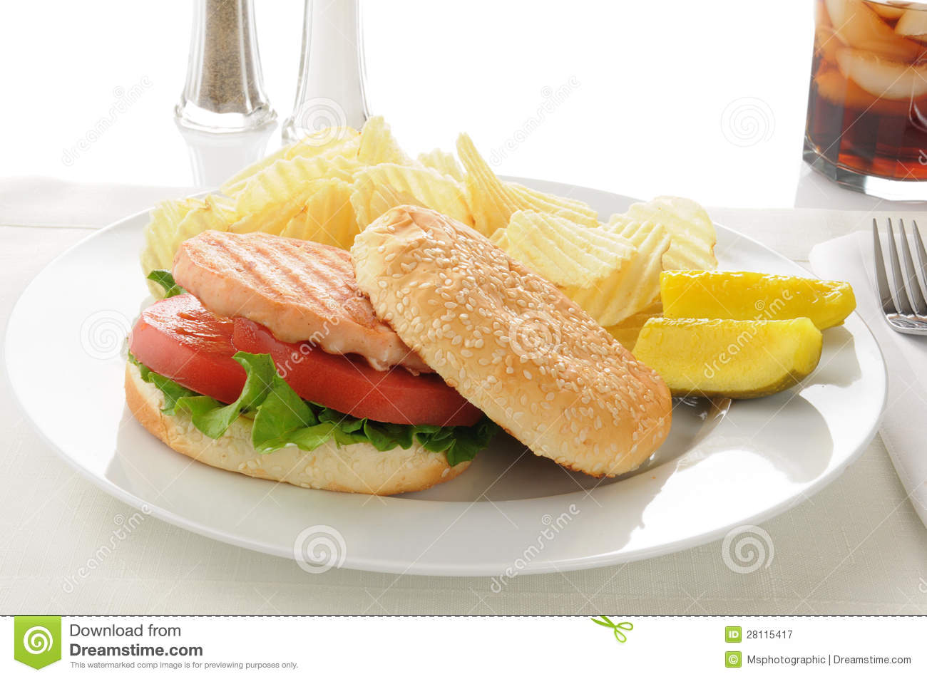 Salmon Burger With Chips Royalty Free Stock Photography   Image    