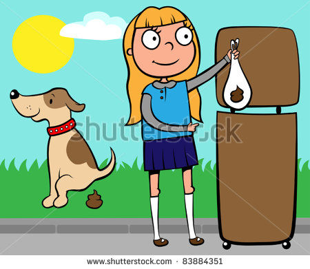 School Girl Throwing Out Dog S Poo Into A Waste Basket Vector