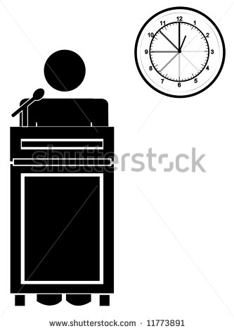 Stick Man Or Figure Standing At Podium With Clock   Long Speech Or