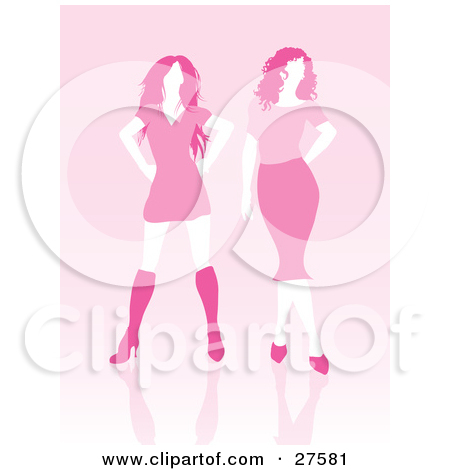 Two Pink Haired Faceless Women Posing In A Dress And Skirt Over A Pink    
