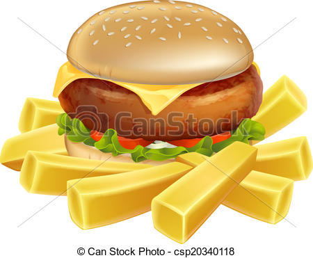 Vector Clip Art Of Burger And Chips Or French Fries   An Illustration