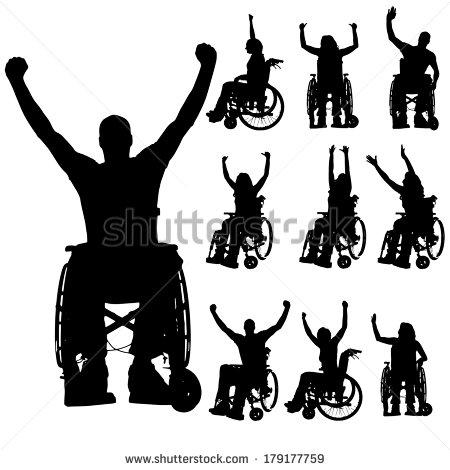 Vector Silhouettes Of People In A Wheelchair On A White Background