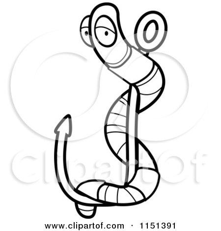 Bait Clipart 1151391 Cartoon Clipart Of A Black And White Worm On A