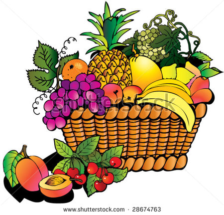 Beautiful Fruits With Basket  Salubrious Food  Stock Vector
