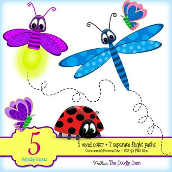 Bug Dragonfly Firefly Butterflies  Clipart Bundle  Cole Clipart