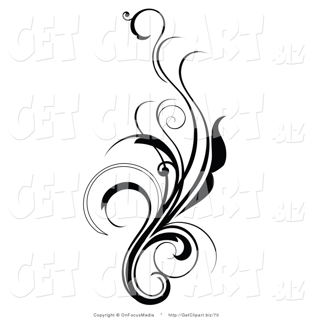Clip Art Of An Elegant And Curly Black And White Design Scroll Growing