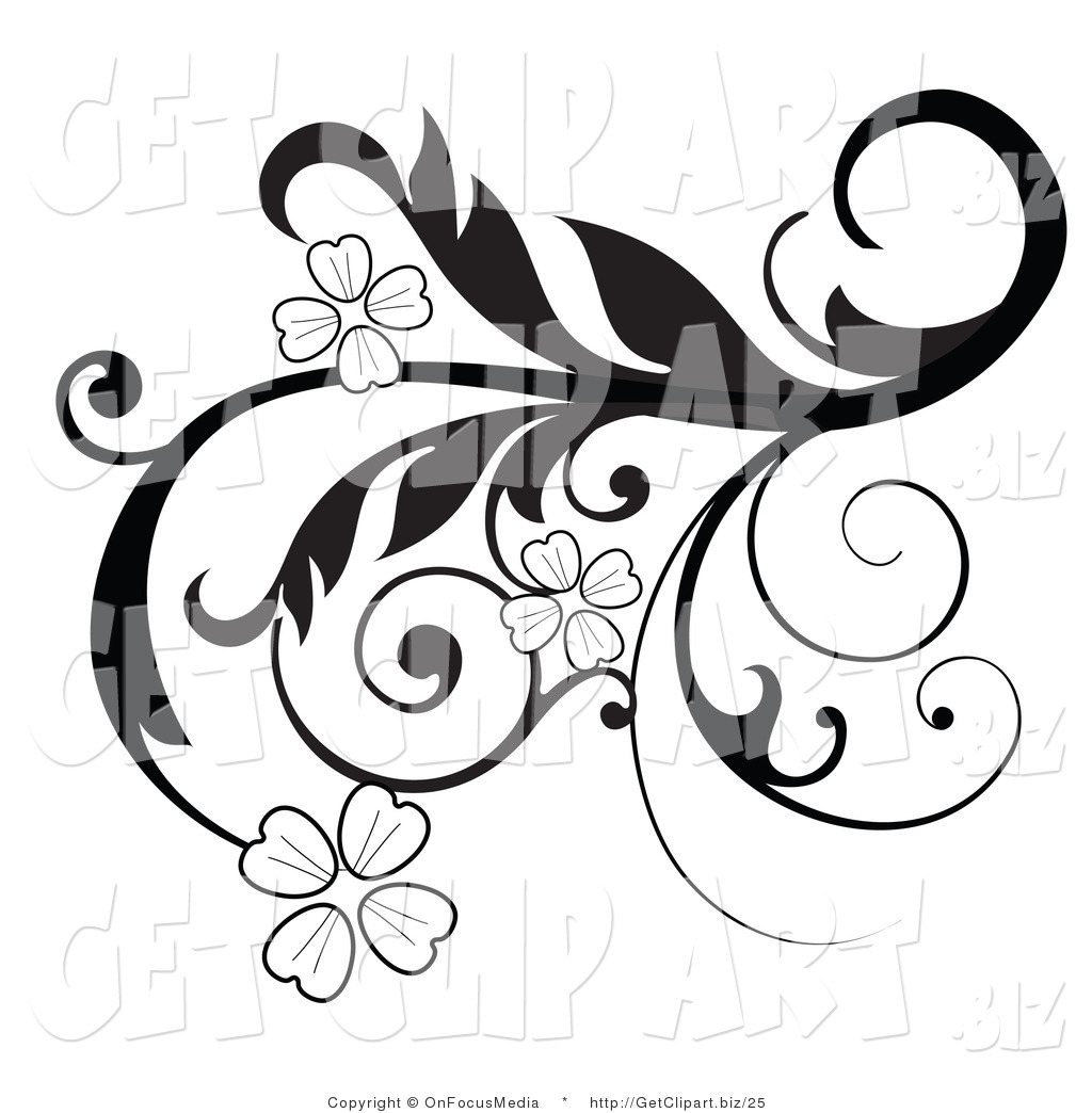 Clip Art Of An Elegant Black And White Scrolling Design Element With
