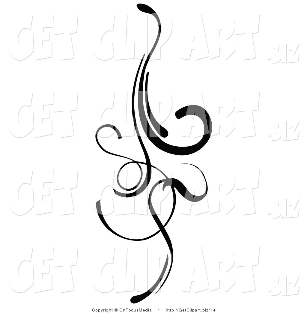 Clip Art Of An Elegant Black Design Element Doing Downward With Curls
