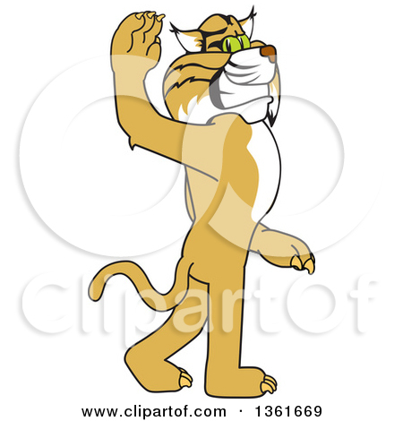 Clipart Of A Team Of Bobcat School Mascot Characters Holding Hands