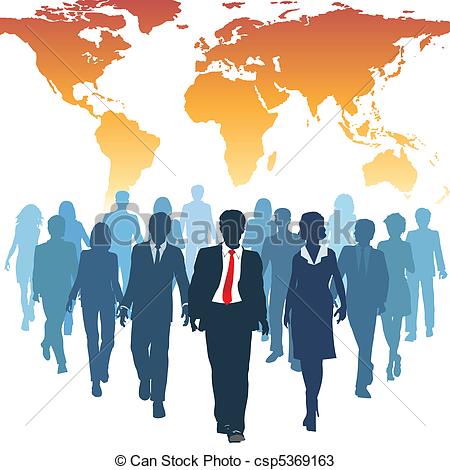     Human Resources Business People Work Team Walk Forward From World Map