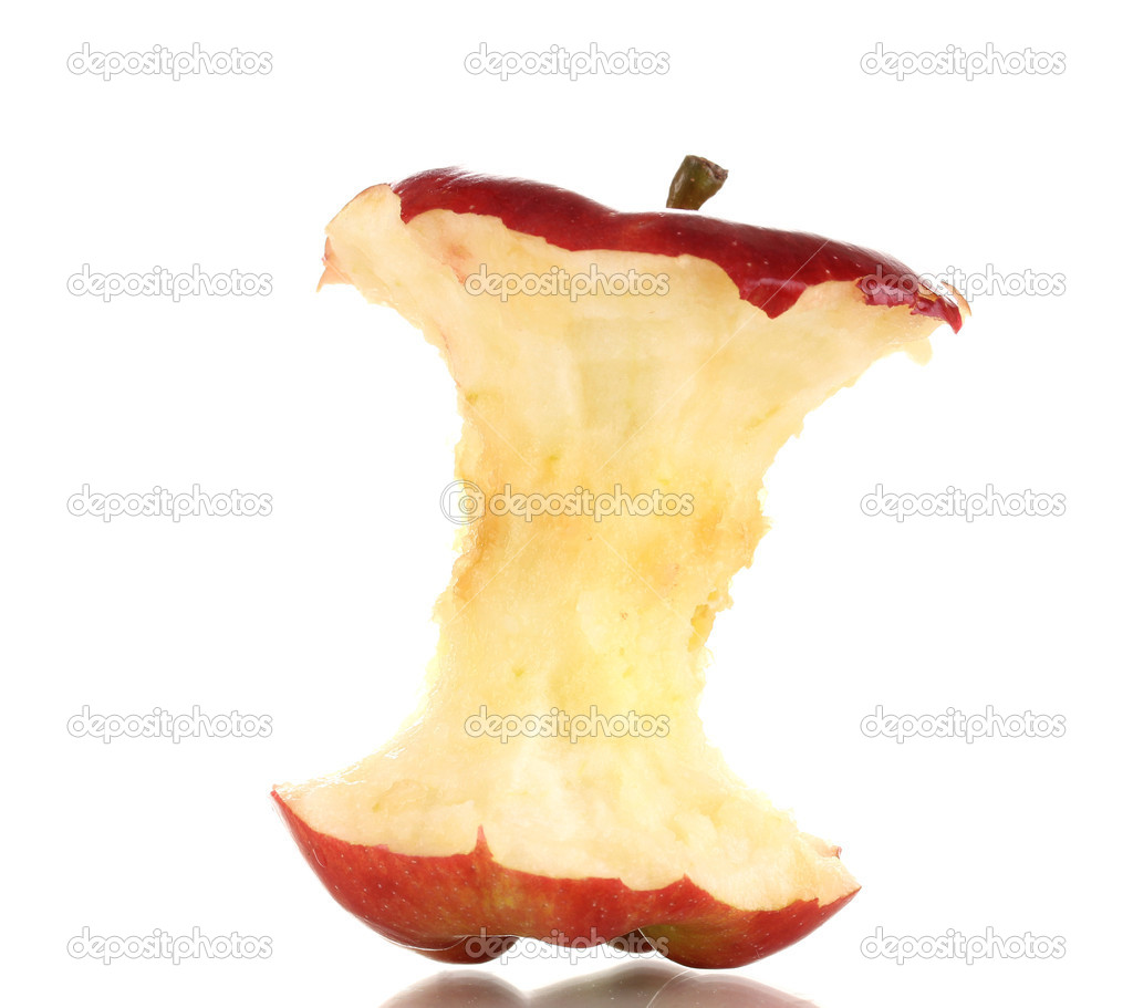 Red Bitten Apple Isolated On White   Stock Photo   Belchonock
