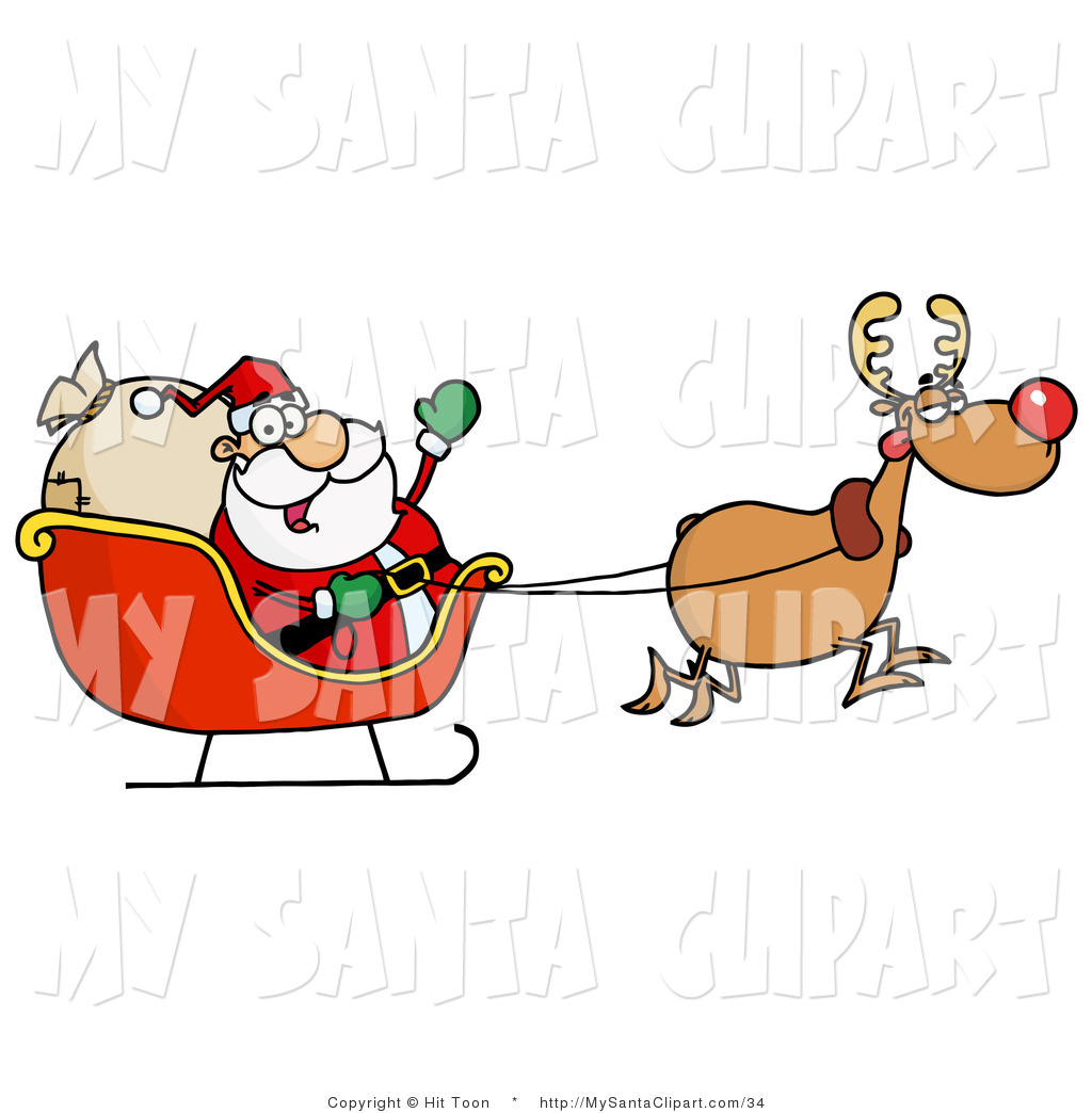 Santa Flying In Sleigh Clipart Flying Santa In His Sleigh