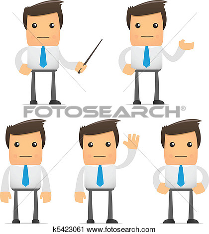 Set Of Funny Cartoon Office Worker View Large Clip Art Graphic